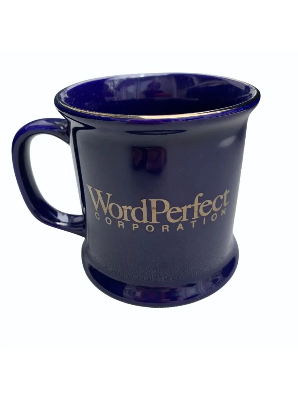 WordPerfect Corporation Blue Mug Gold Trim Vintage Dead Tech